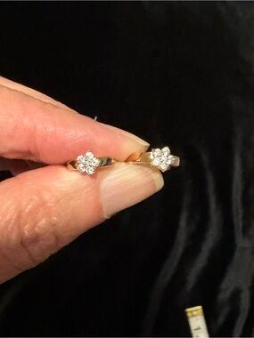 Gold Tone Floral Cluster Stud Earrings - White Crystal